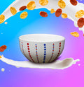 Hand painted ceramic cereal bowl. Red and blue. Polka Dots.