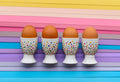 Hand painted ceramic egg holders. Colourful Polka Dots