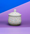 Hand painted ceramic sugar bowl. Colourful Polka Dots.