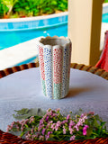 Hand painted ceramic flower vase. Colourful Polka Dots.
