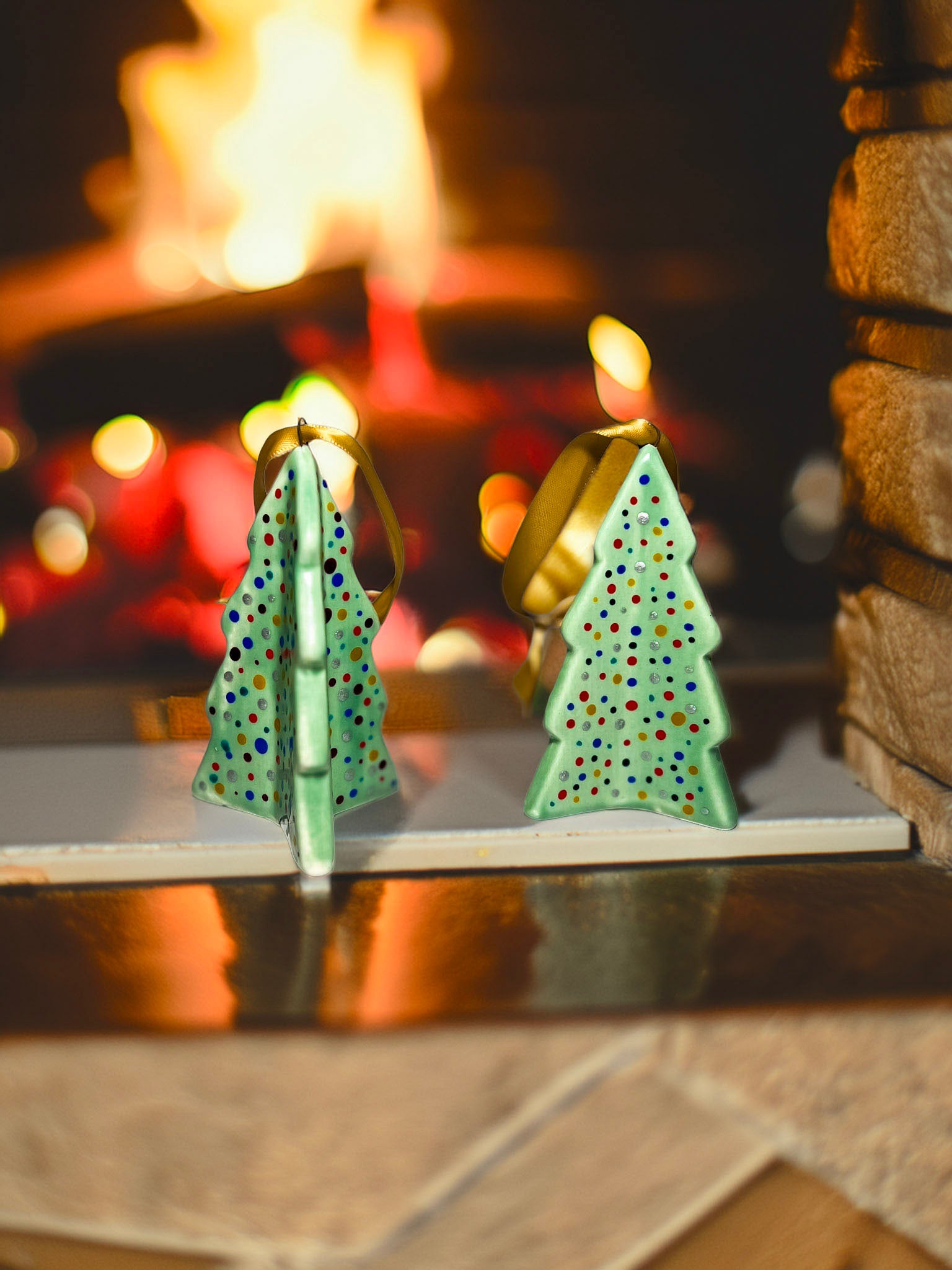 One Hand painted ceramic baubles. Christmas tree shape.