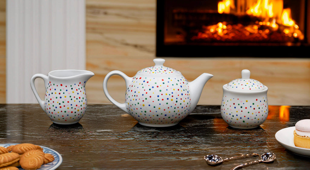 Hand painted ceramic sugar bowl. Colourful Polka Dots.