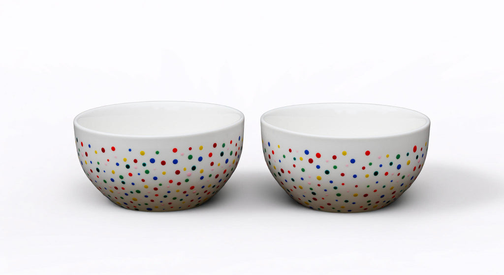 Hand painted ceramic cereal bowl. Colourful Polka Dots.