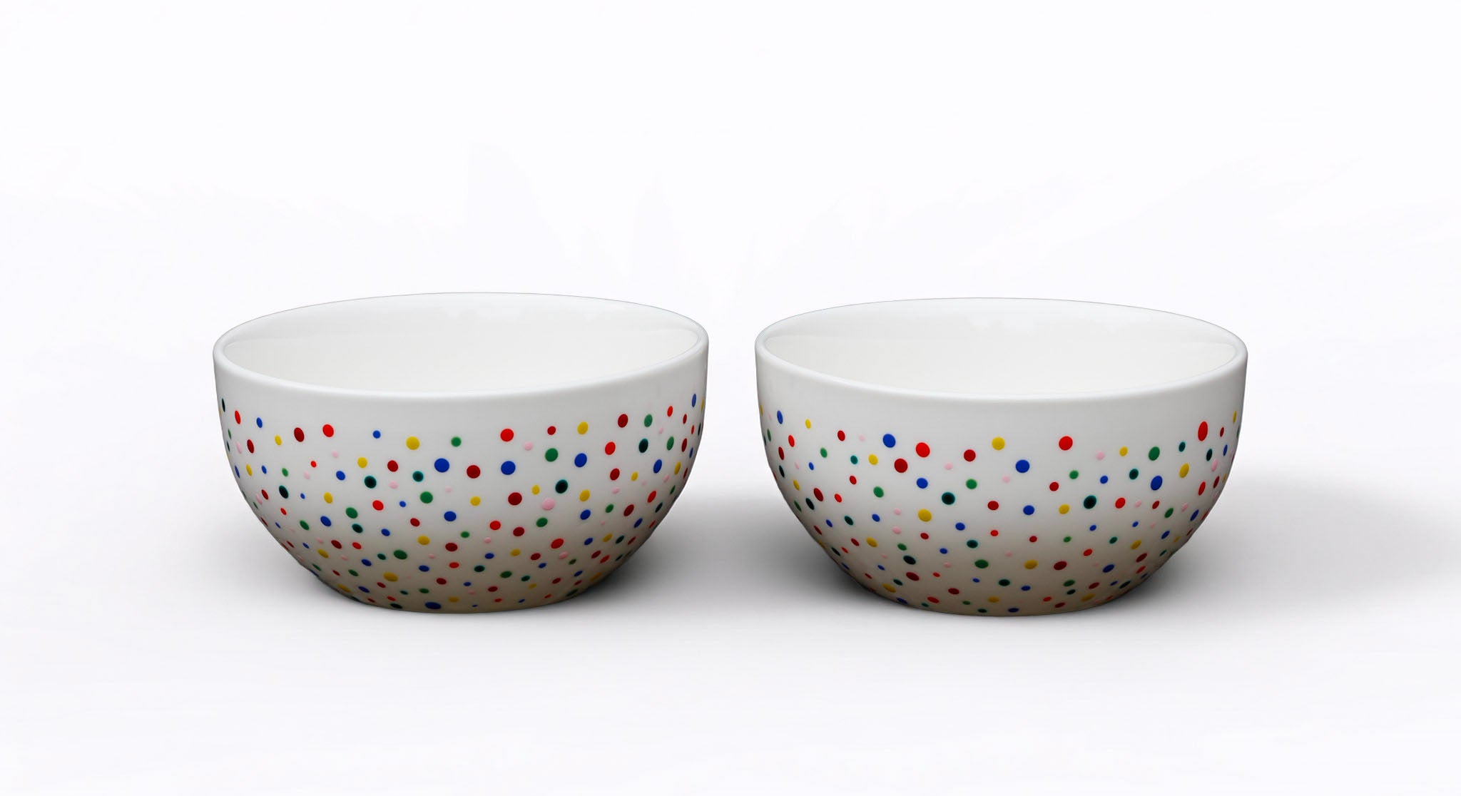 Hand painted ceramic cereal bowl. Colourful Polka Dots.